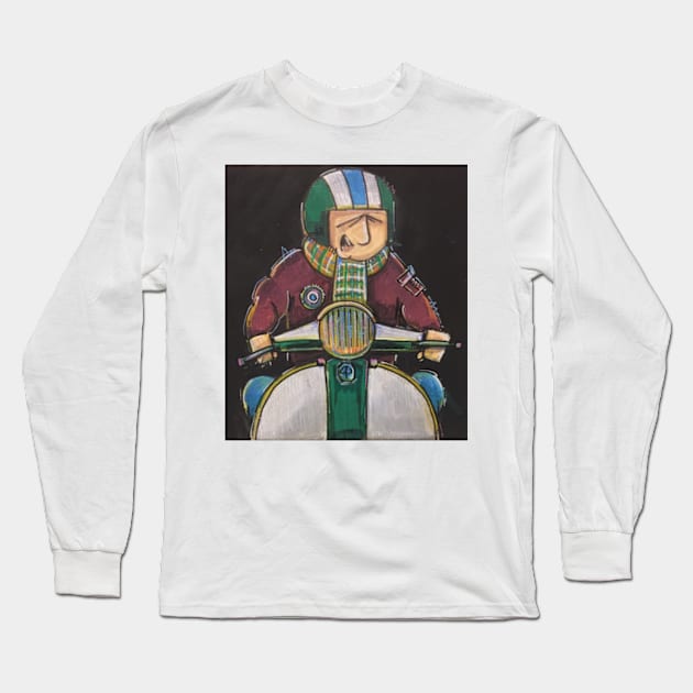 Retro Scooter, Classic Scooter, Scooterist, Scootering, Scooter Rider, Mod Art Long Sleeve T-Shirt by Scooter Portraits